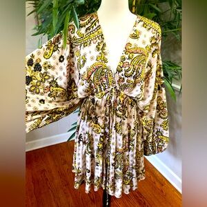 NEW FREE PEOPLE Tie-Up Peasant Dress w/Flowing Sleeves in Large